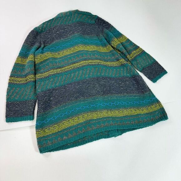 J Jill Sweater Jacket Long Womens 2X Duster Wool Blend Cozy Boho Crochet Green - Picture 8 of 10